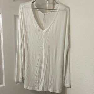 Free People Cream Long Sleeve V-Neck Top